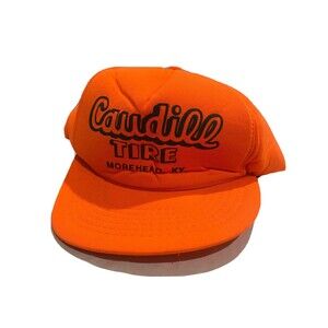 Caudill Tire Morehead Kentucky Neon Orange Hat Foam Snapback Vintage